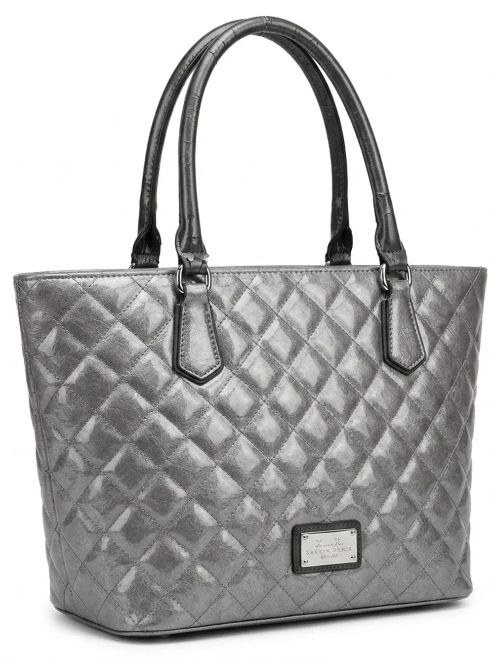 Guess Quilted Metallic Tote Bag - Silver